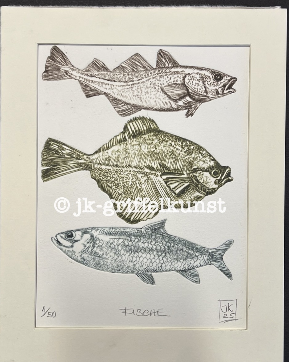 Originalradierung Fische