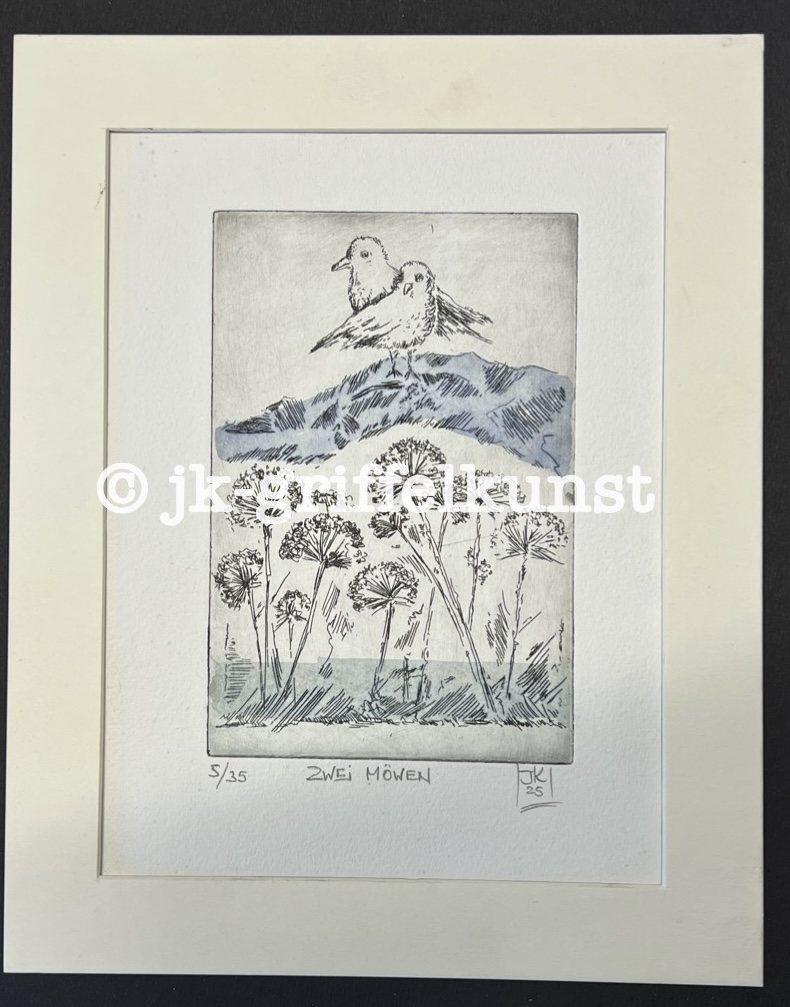 Originalradierung Zwei Möwen Norge