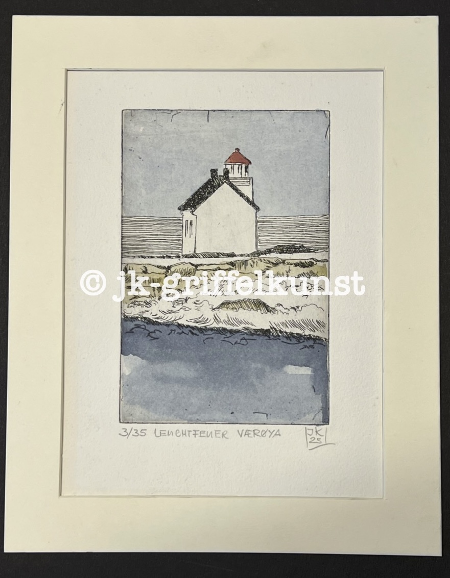 Originalradierung Leuchtfeuer Værøya