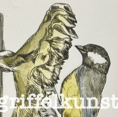 Originalradierung Kohlmeise Sonnenblume