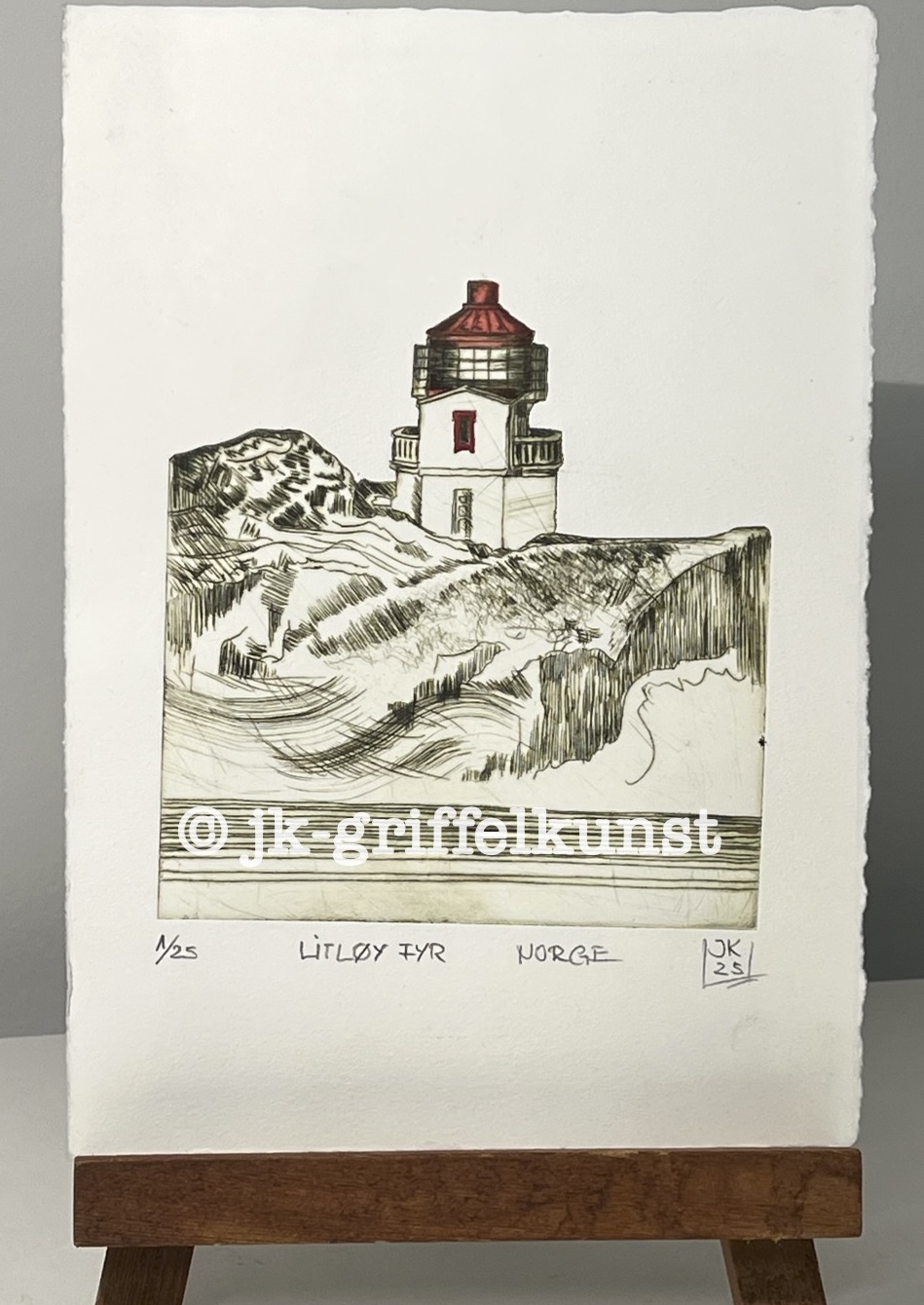 Originalradierung Litløy Fyr Norge