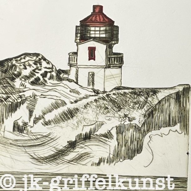 Originalradierung Litløy Fyr Norge