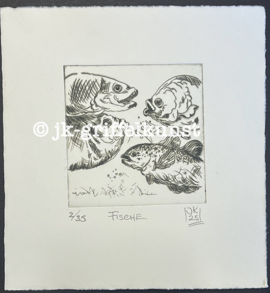 Originalradierung Fische