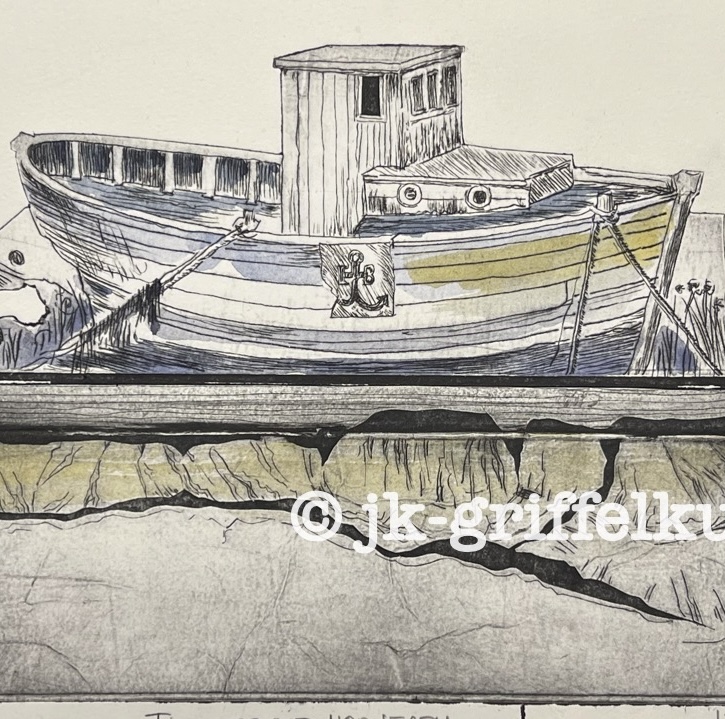 Originaradierung Fischerboot