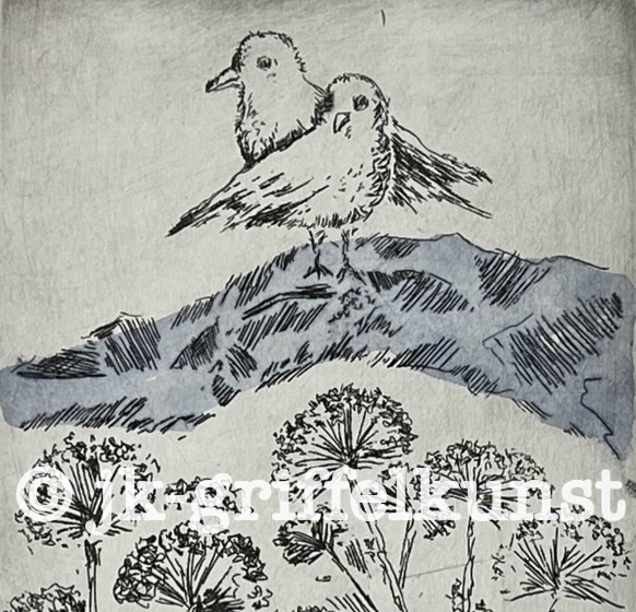 Originalradierung Zwei Möwen Norge