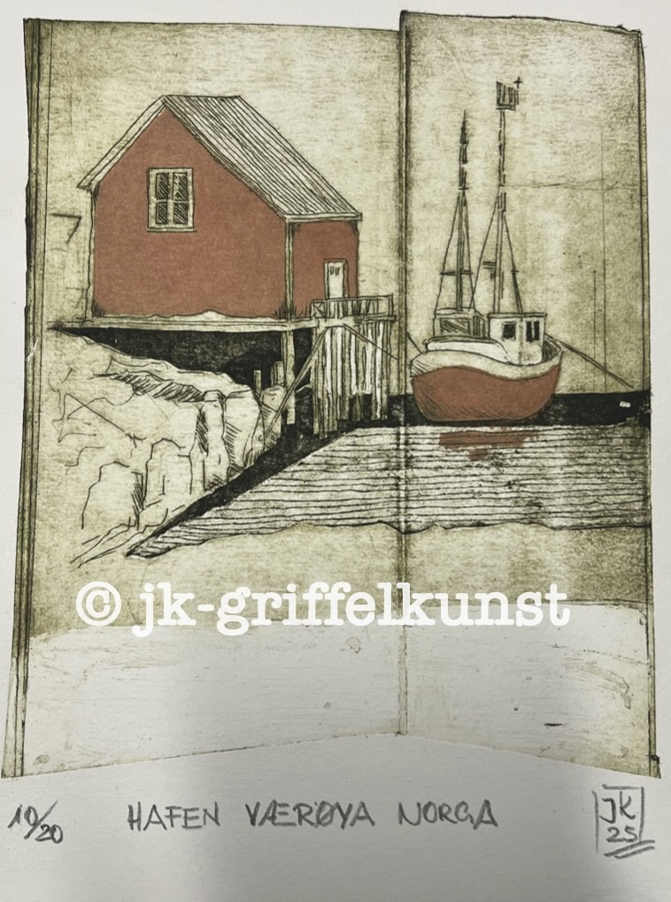 Originaradierung Værøya Norge