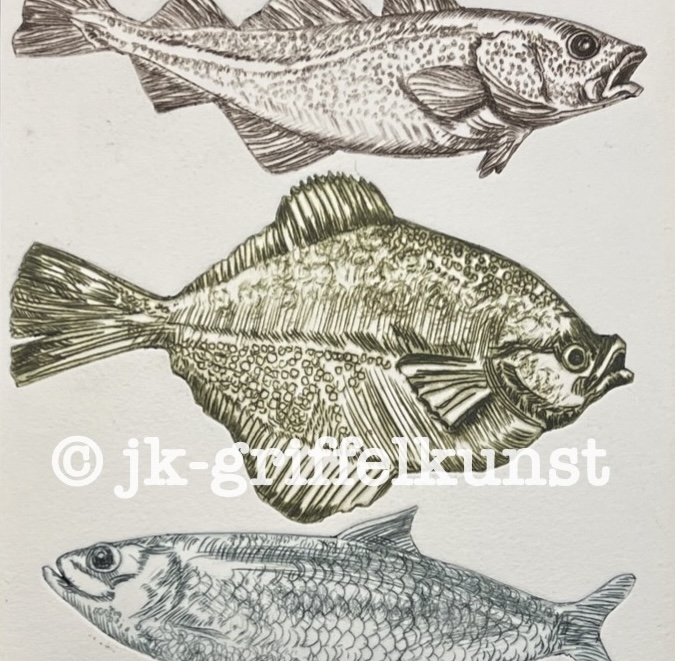 Originalradierung Fische