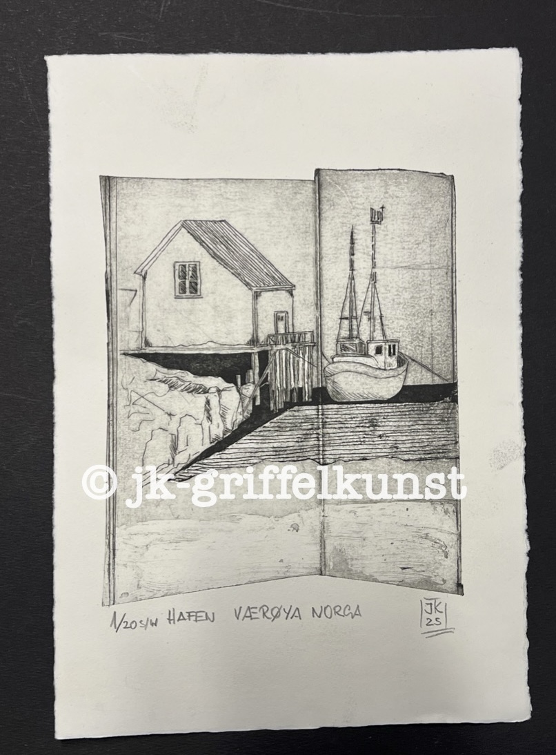 Originaradierung Værøya Norge