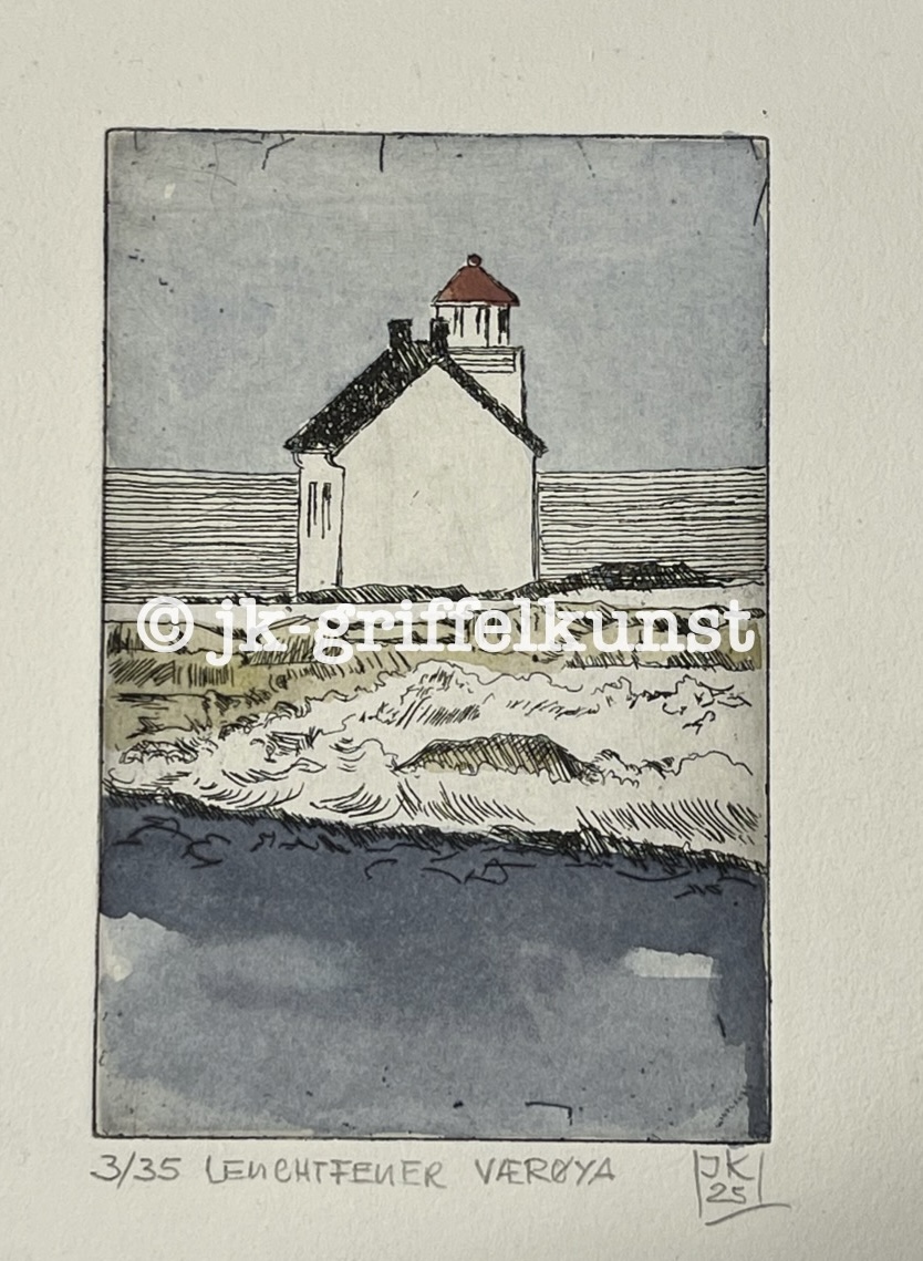 Originalradierung Leuchtfeuer Værøya