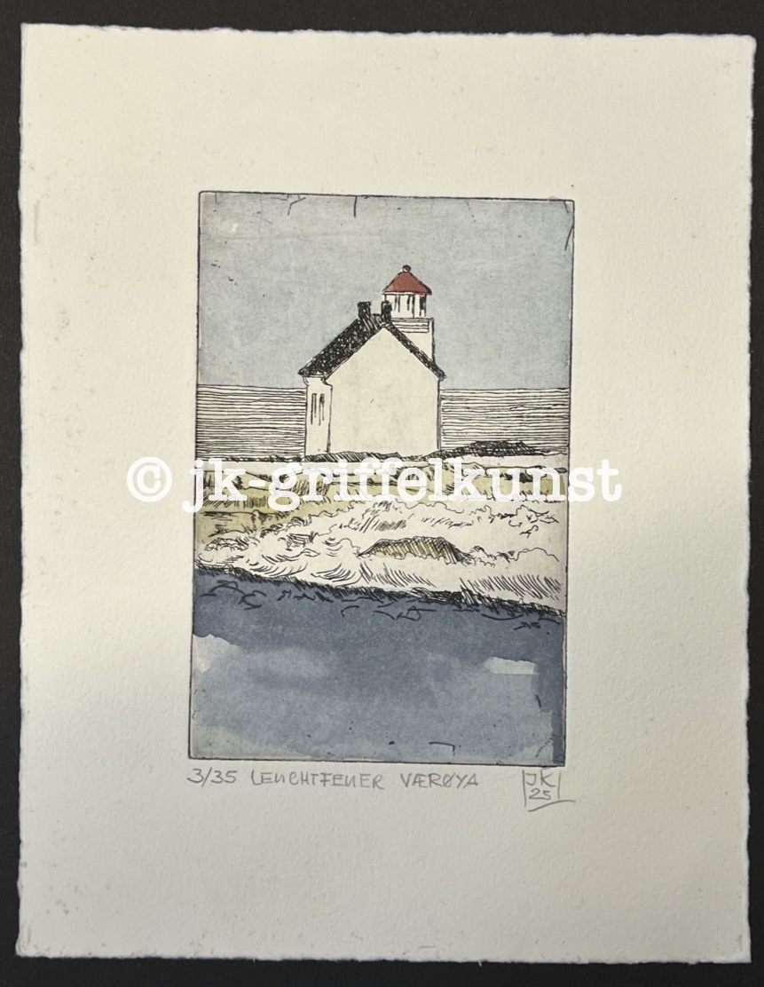 Originalradierung Leuchtfeuer Værøya
