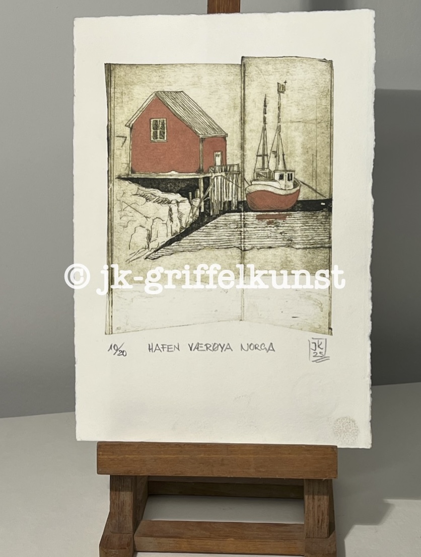 Originaradierung Værøya Norge