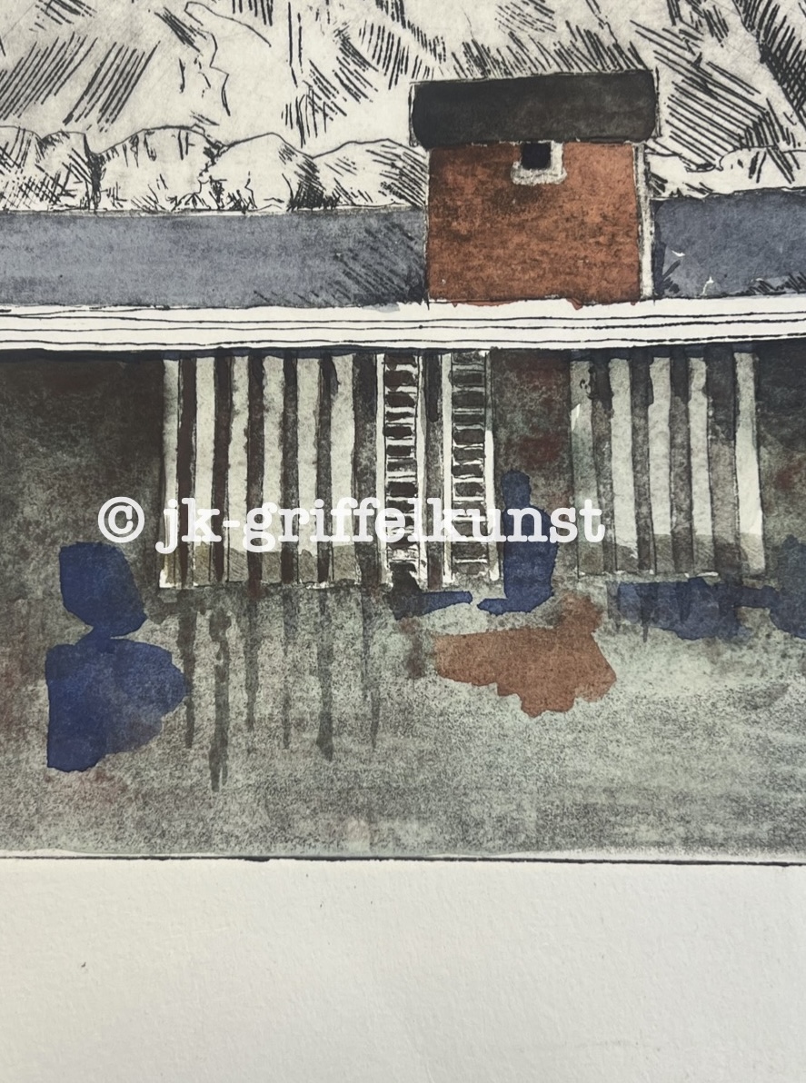 Originalradierung Fischerhütte Insel Værøya