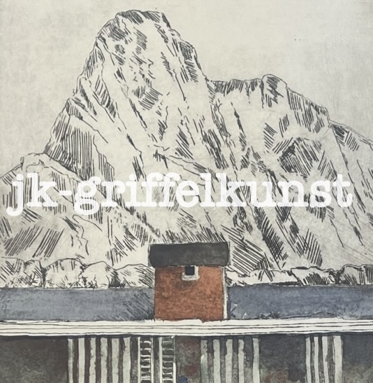 Originalradierung Fischerhütte Insel Værøya