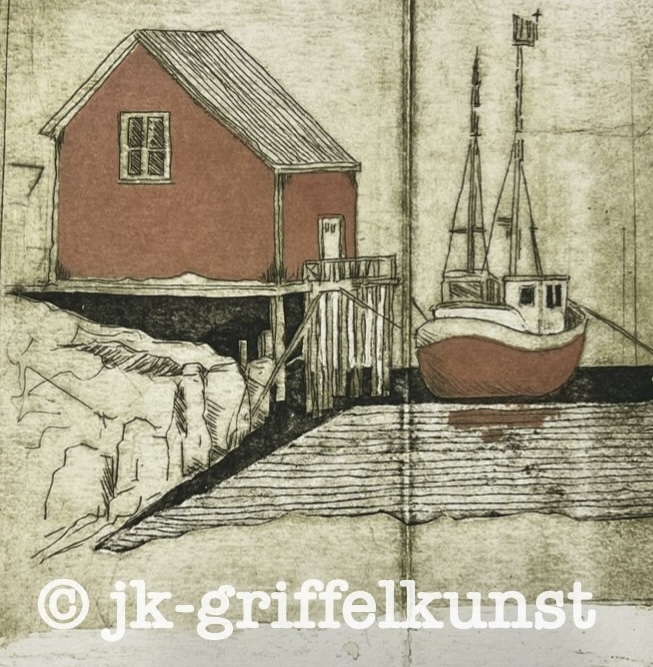 Originaradierung Værøya Norge