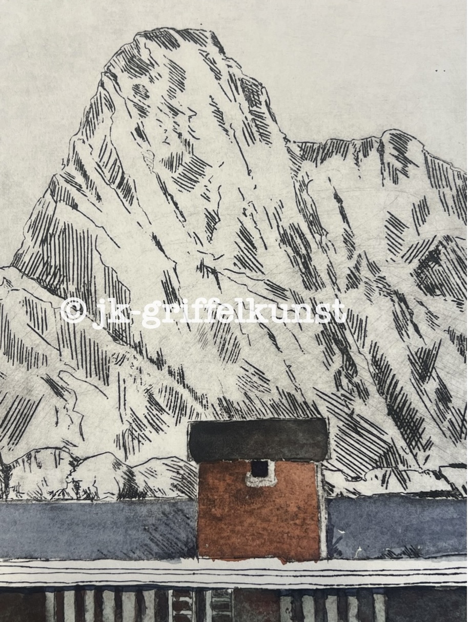 Originalradierung Fischerhütte Insel Værøya