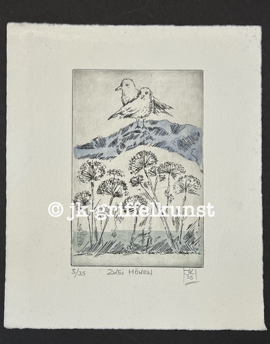 Originalradierung Zwei Möwen Norge