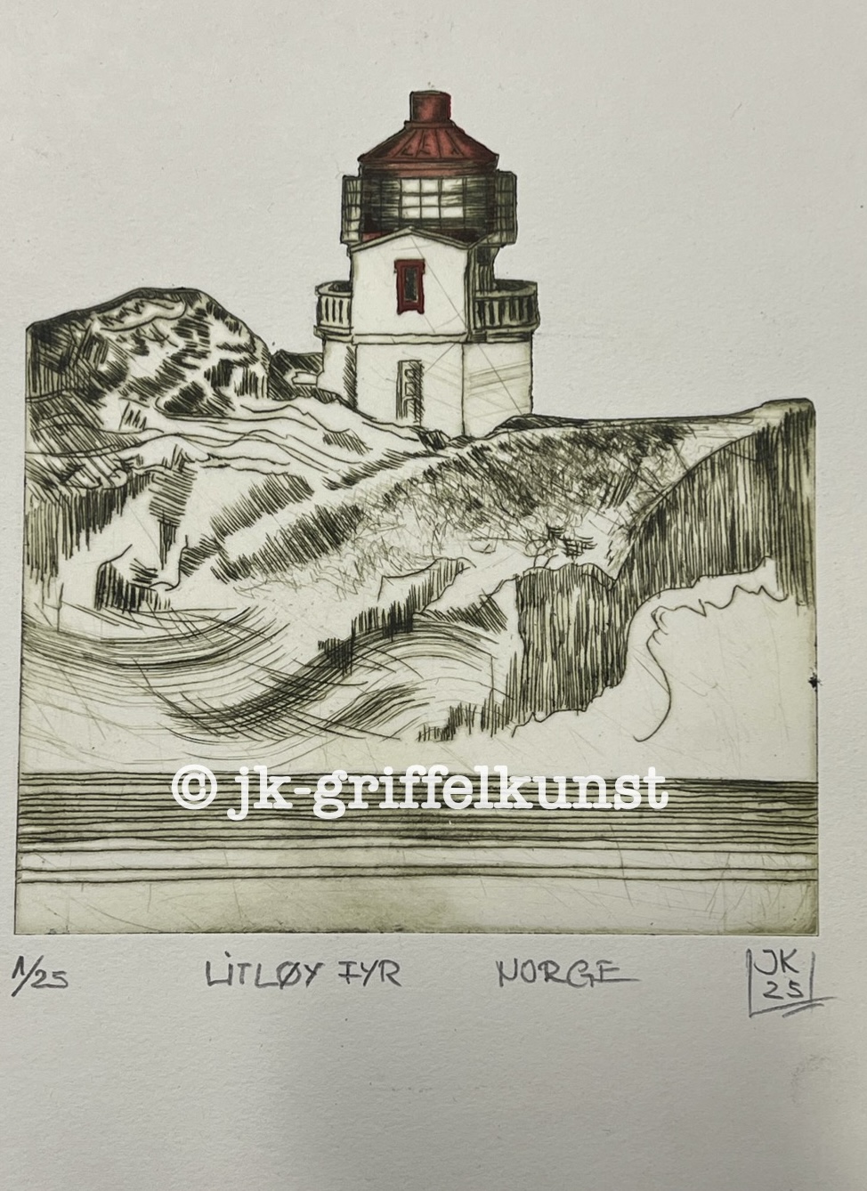 Originalradierung Litløy Fyr Norge