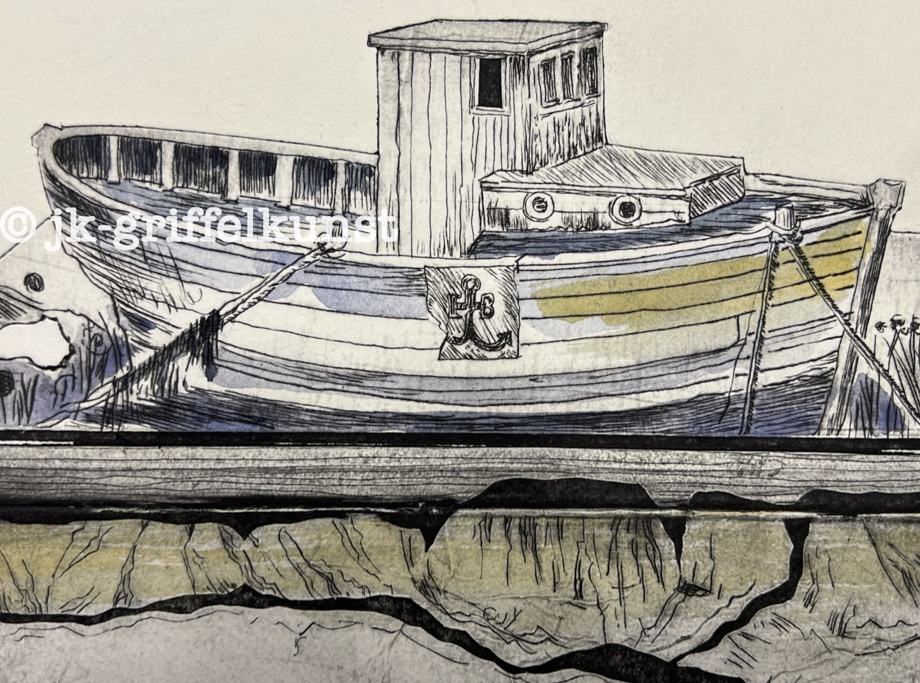 Originaradierung Fischerboot