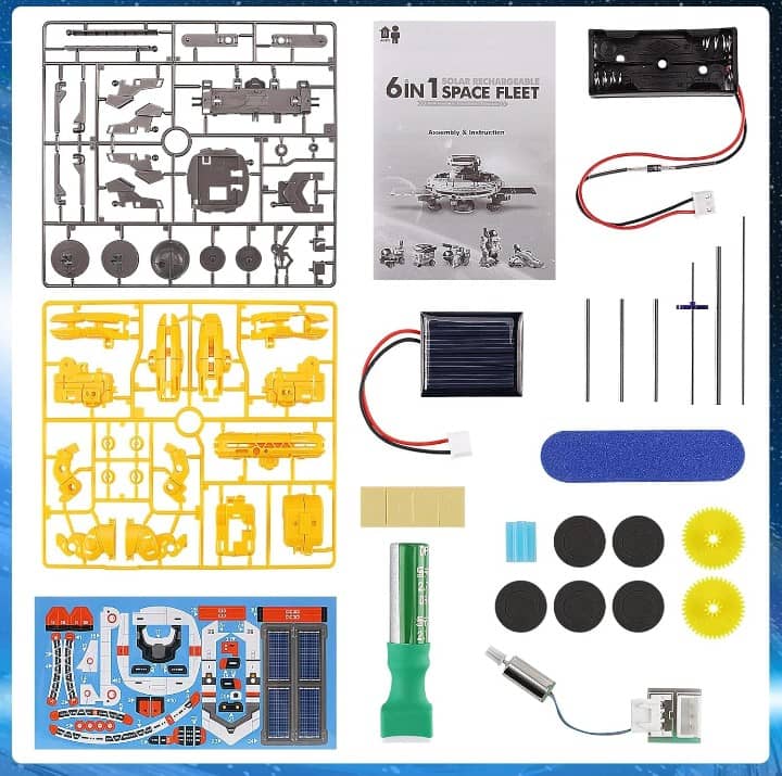 STEM (Blue/Yellow) 6 in 1  Solar Power Constructions Kit Space Robot Toys