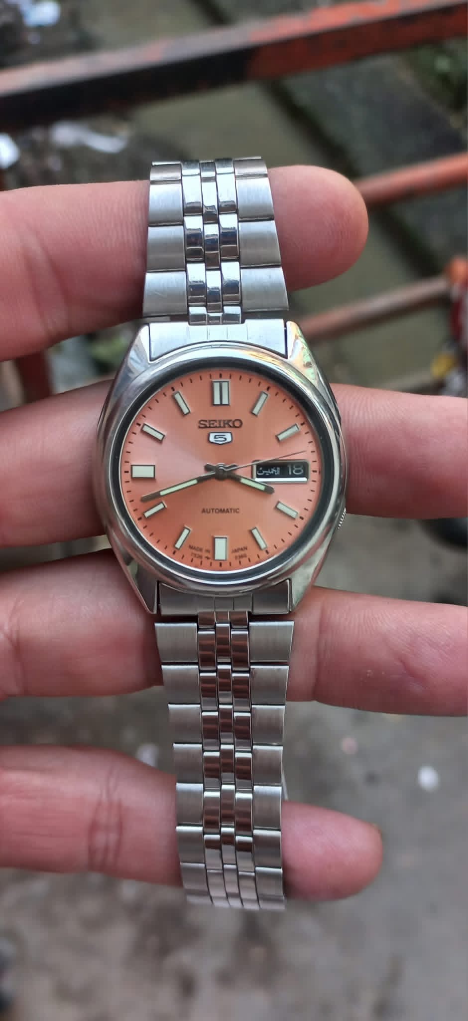 Seiko 5 “Salmon Pink” Arabic Day-Date Automatic