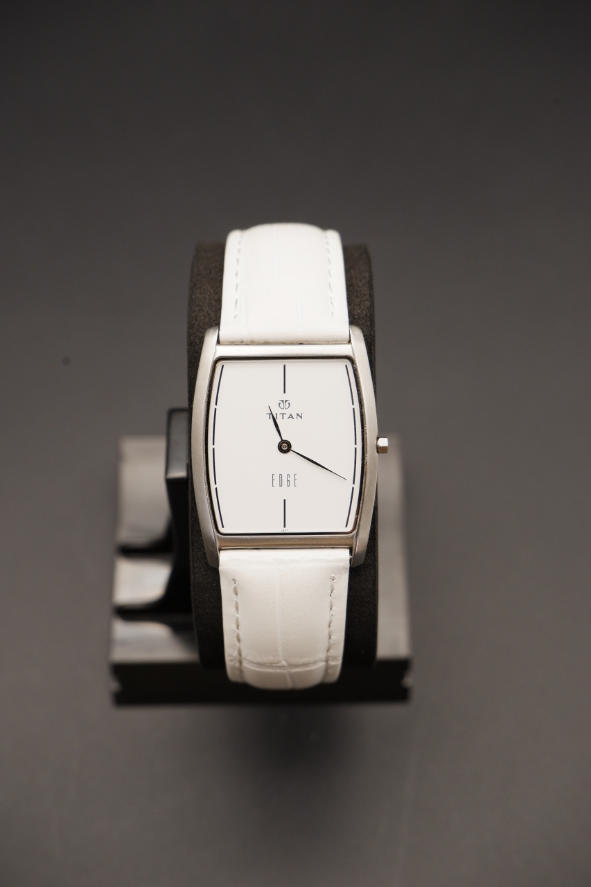 Titan Edge White Dial, White Leather Strap
