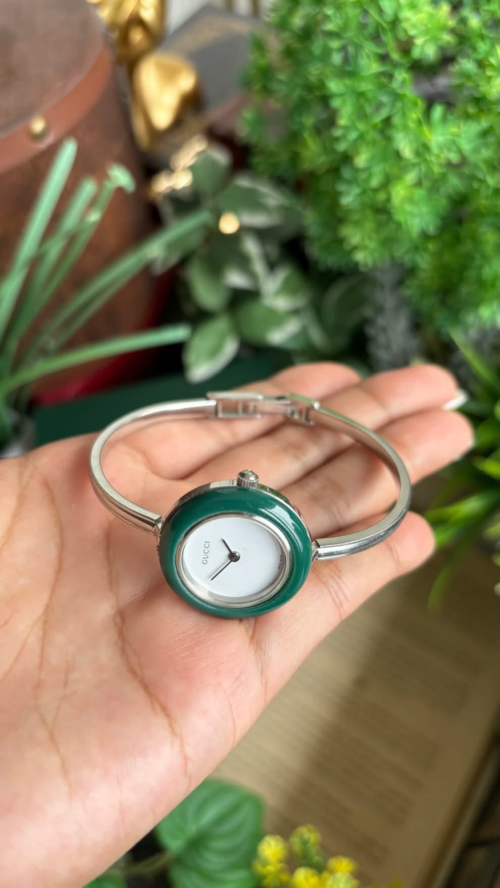 Gucci Bangle Watch — Green Bezel