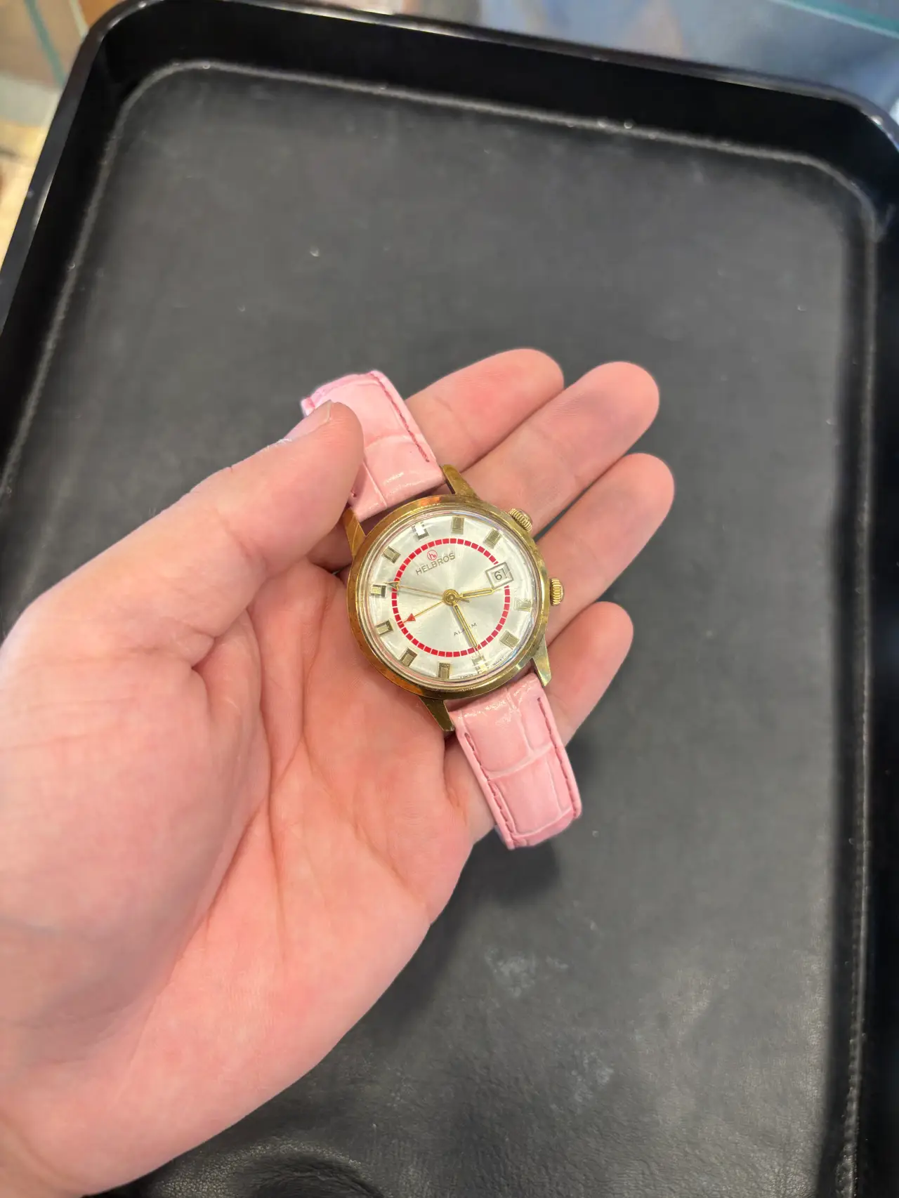 Helbros Alarm Date - Cream Dial with Red Track (AS 1568, Late 1960s)