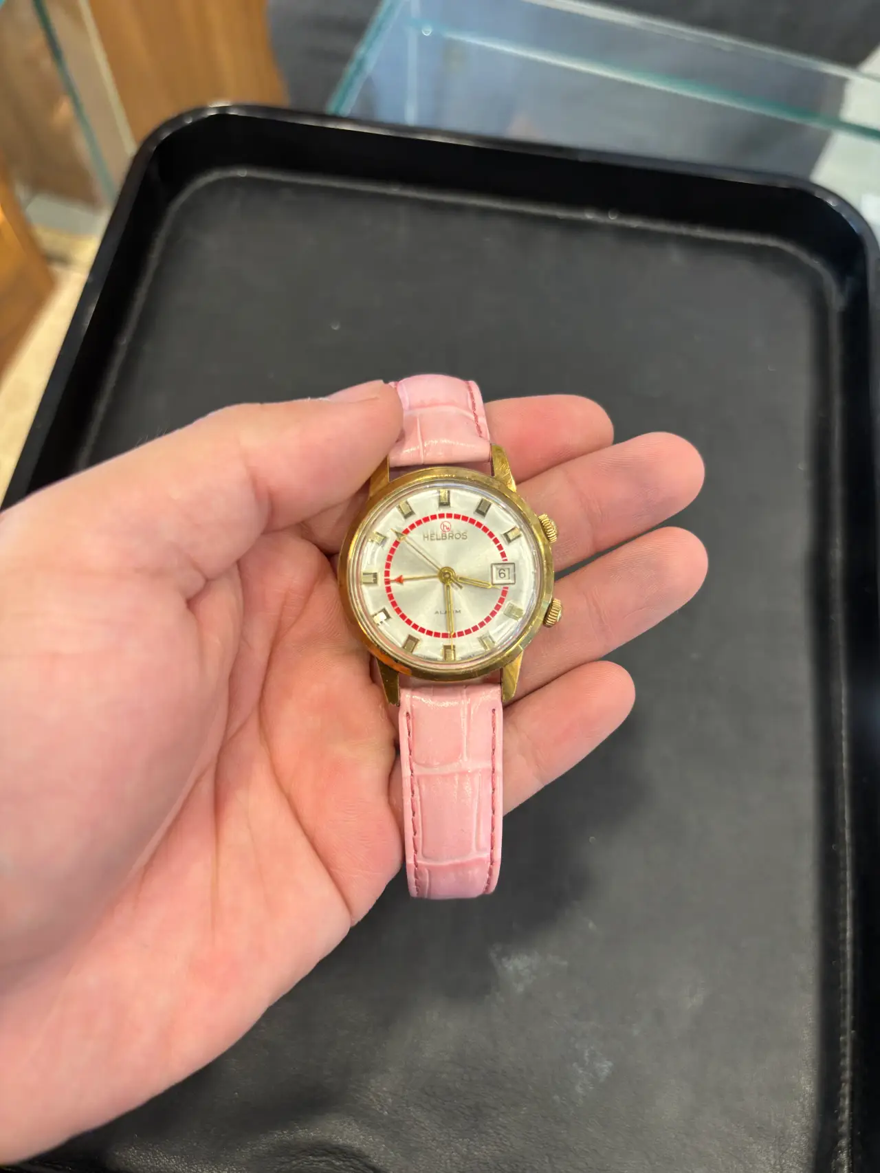 Helbros Alarm Date - Cream Dial with Red Track (AS 1568, Late 1960s)