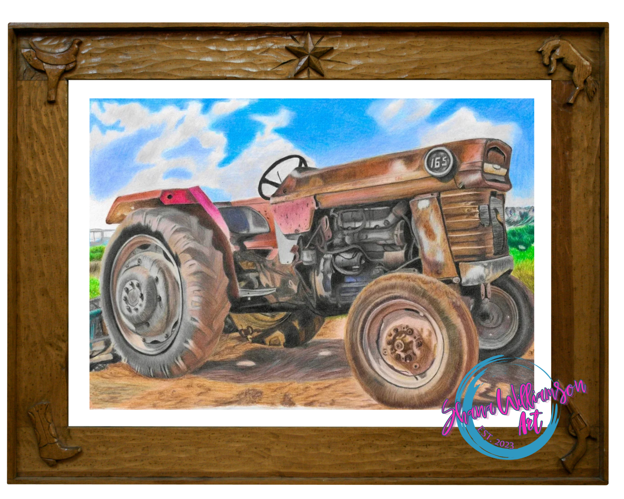 Vintage Tractor Art Original Pencil Piece