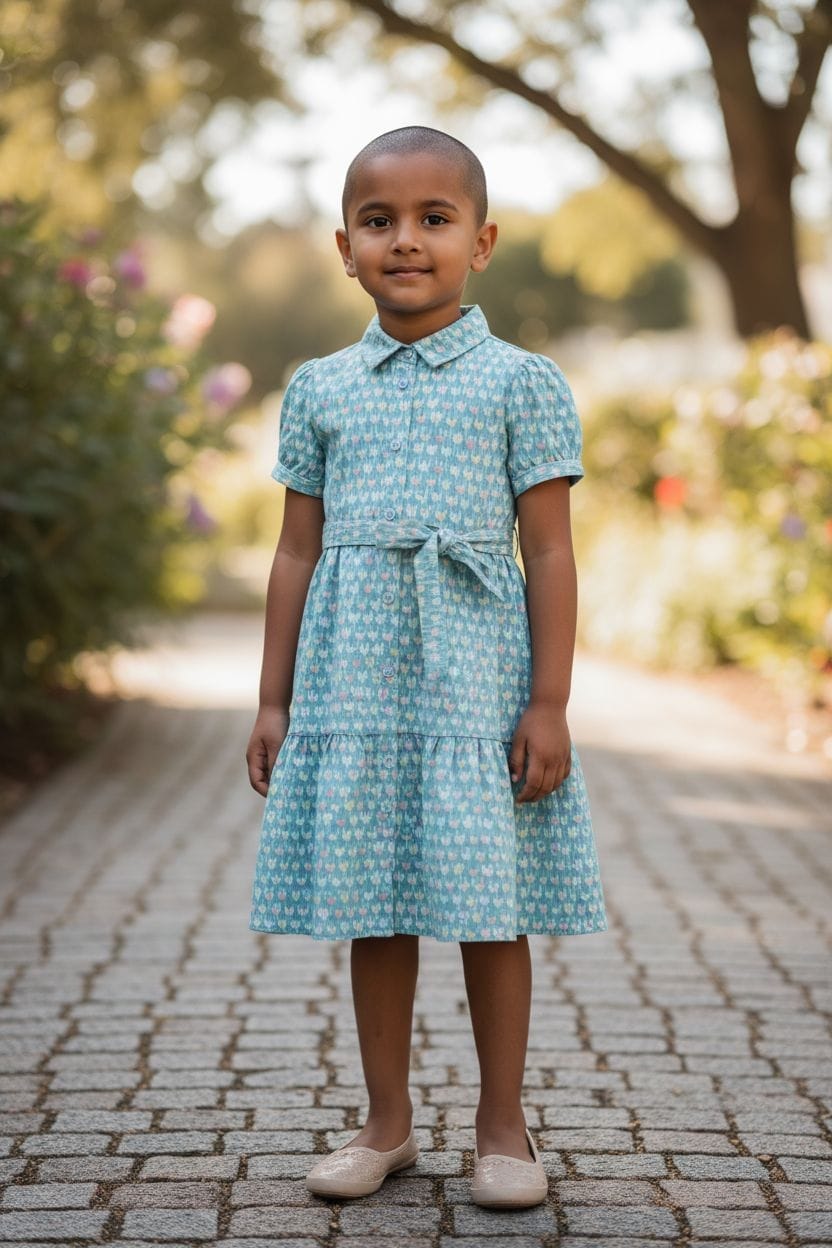 Blue Patterned Girls' Dress