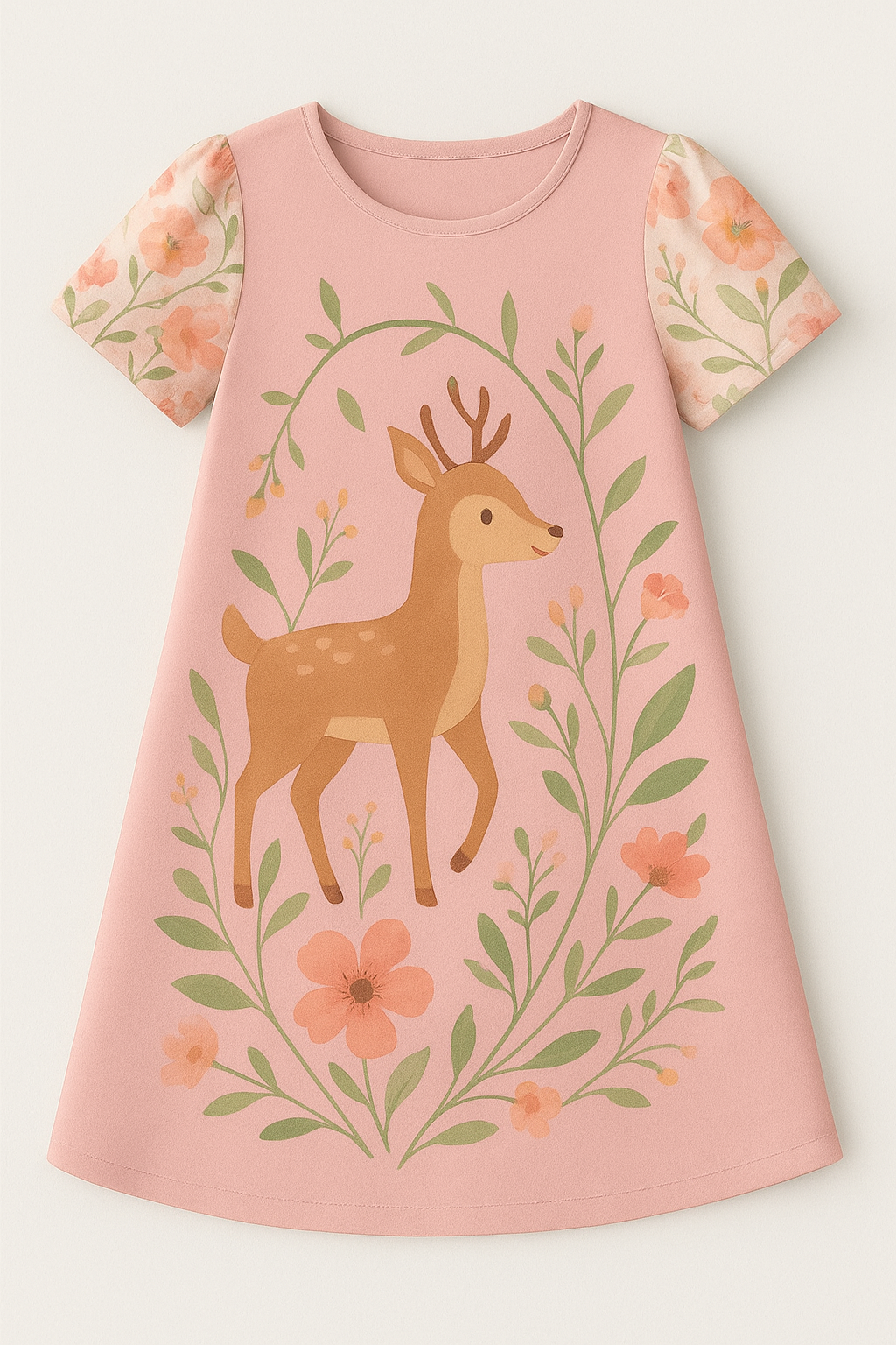 Girls' Pink Floral Deer Dress