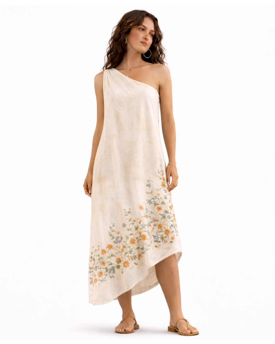 Asymmetric Floral Drape Dress