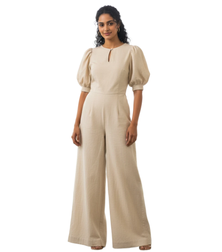 Beige Wide-Leg Jumpsuit