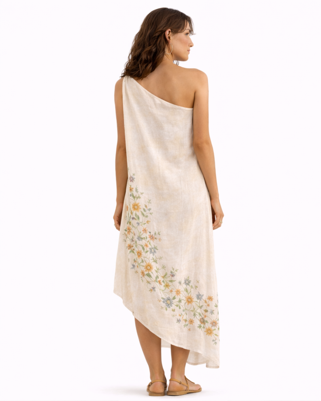 Asymmetric Floral Drape Dress