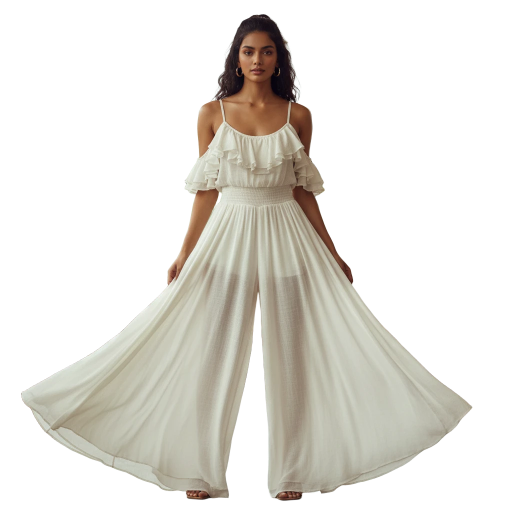 White Ruffled Wide-Leg Jumpsuit