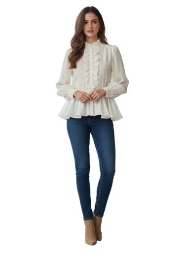 White Ruffled Peplum Blouse