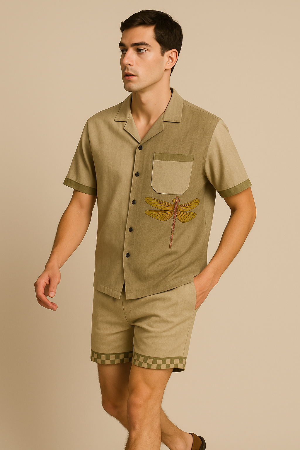 Beige Linen Short Set 