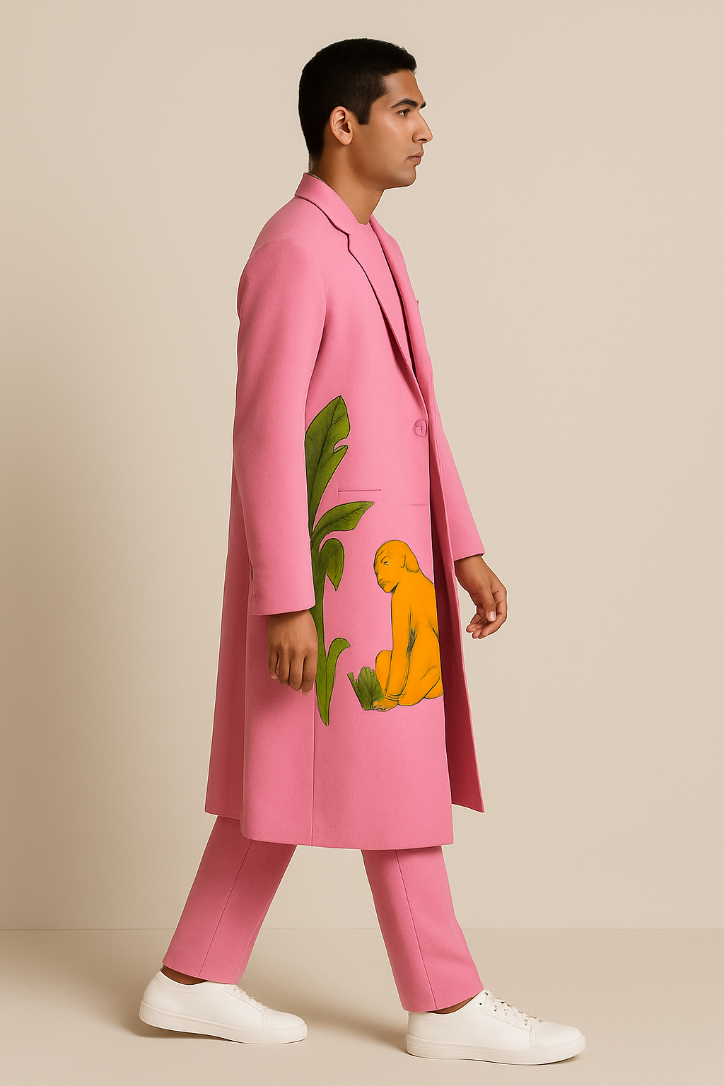 Pink Tropic Monkey Illustrated Overcoat Set