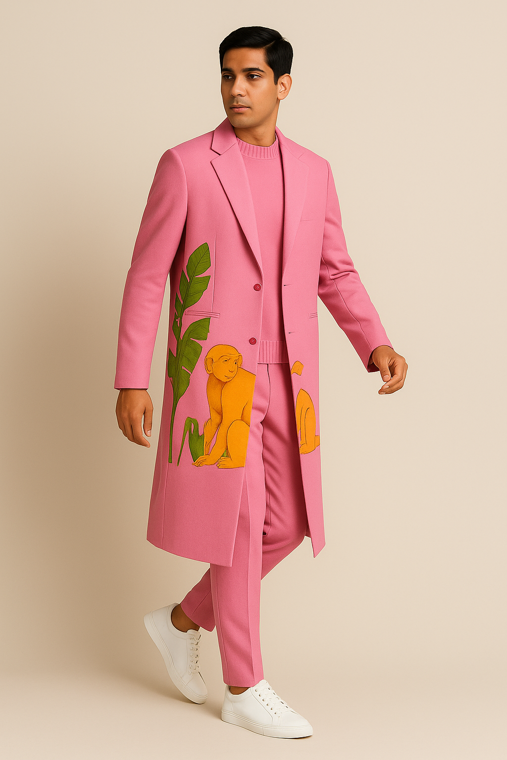 Pink Tropic Monkey Illustrated Overcoat Set