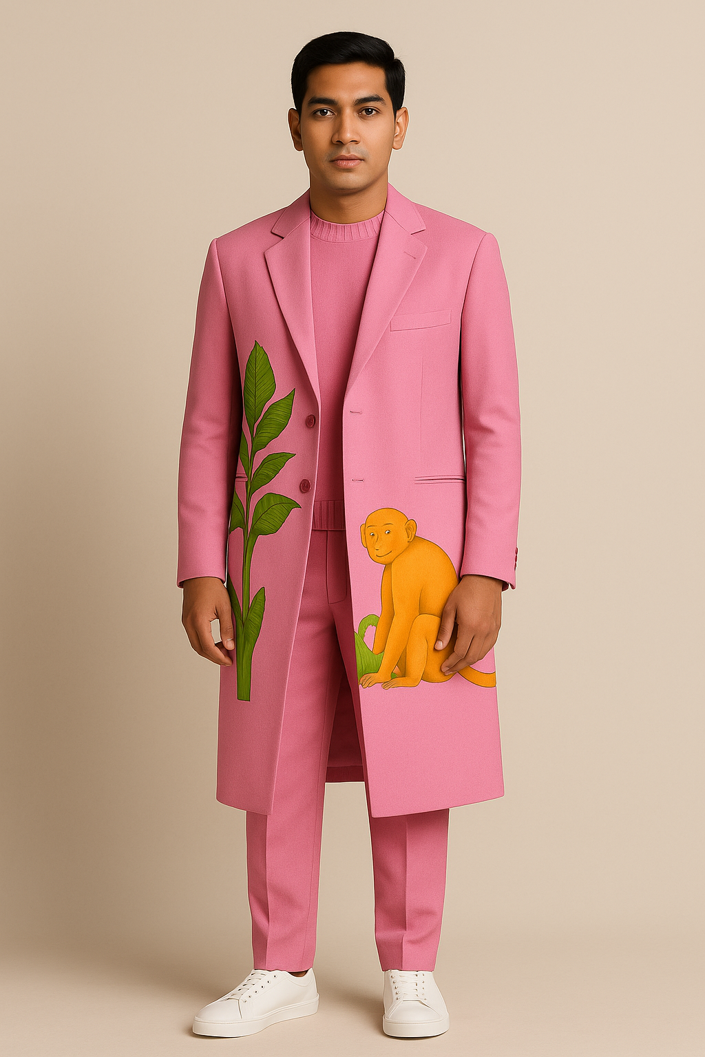 Pink Tropic Monkey Illustrated Overcoat Set