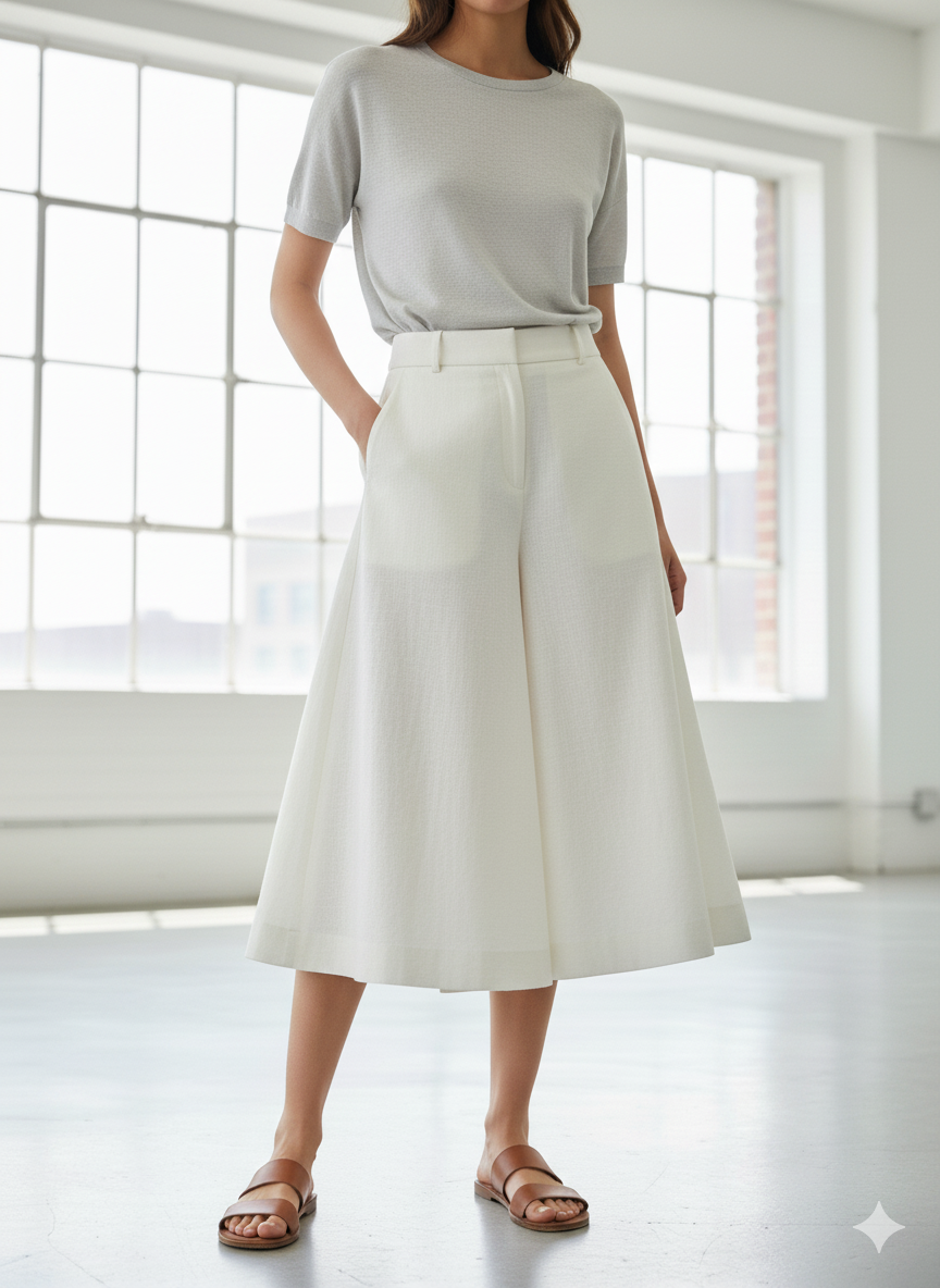 Wide-Leg White Culotte Pants