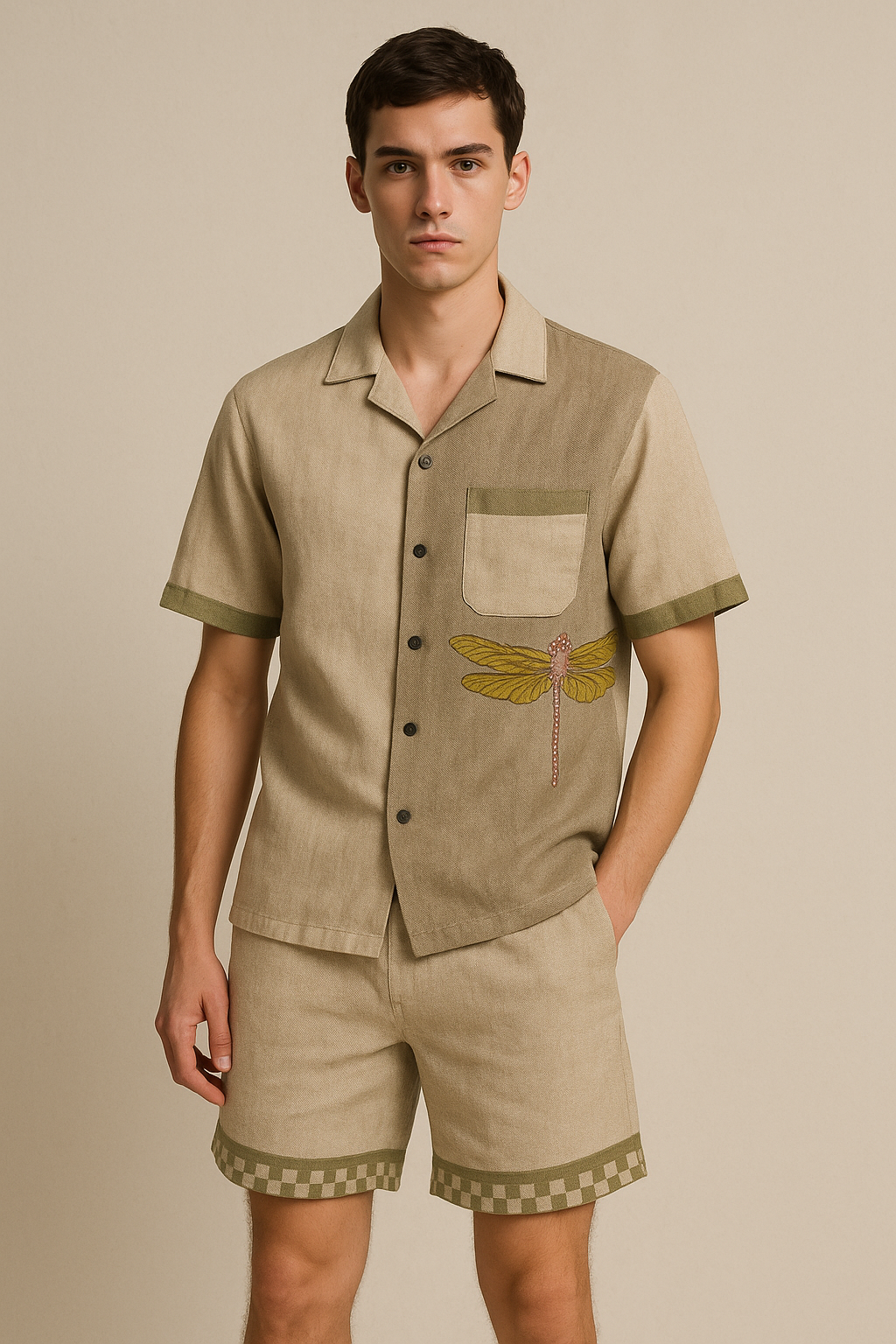 Beige Linen Short Set 