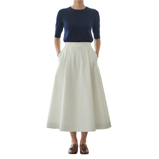 Elegant White A-Line Midi Skirt