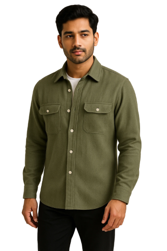 Men's Olive Green Button-Up Shirt