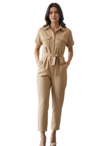Beige Belted Jumpsuit