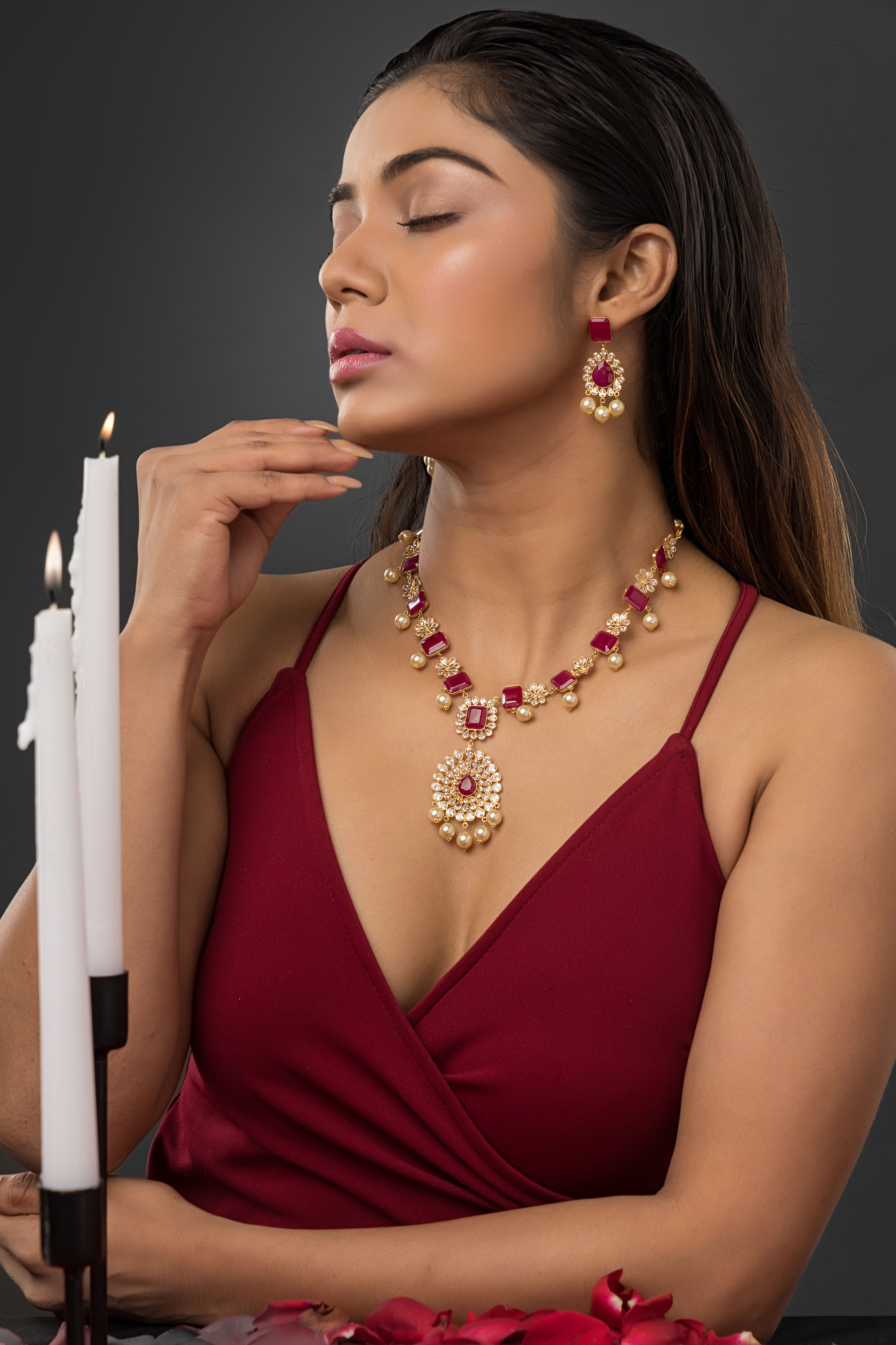 Gold and Red Gemstone Jewelry Set