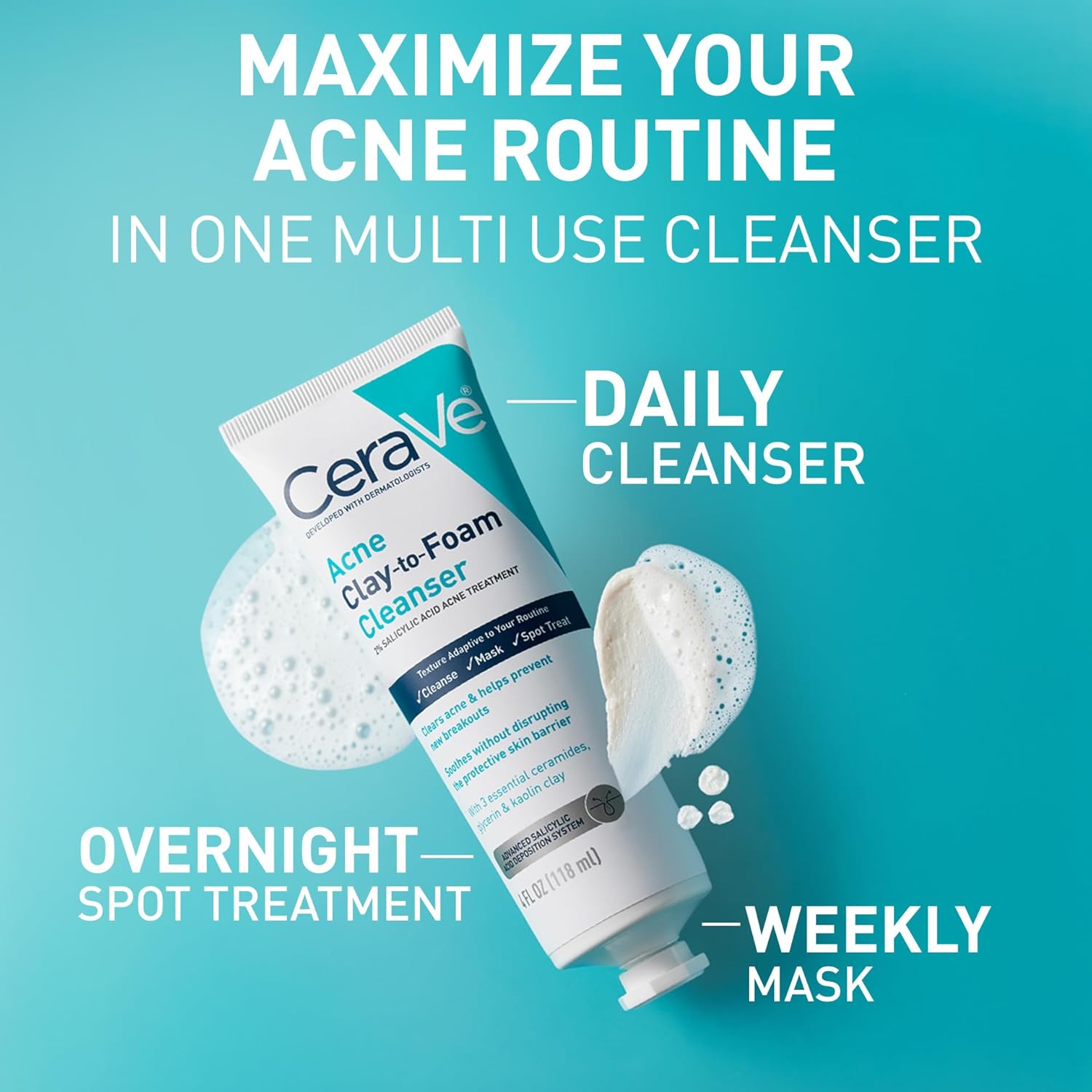 CeraVe acne cleanser clay to foam