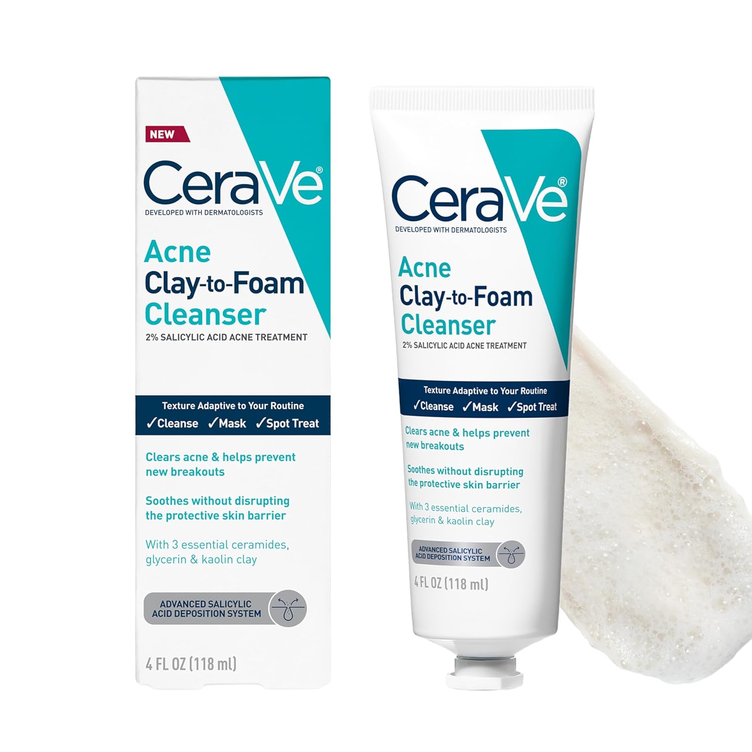 CeraVe acne cleanser clay to foam