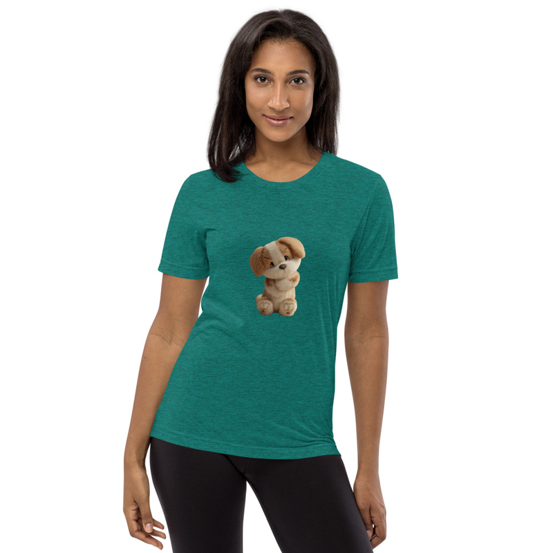 Short sleeve Teal T-shirt with Cute Puppy Print