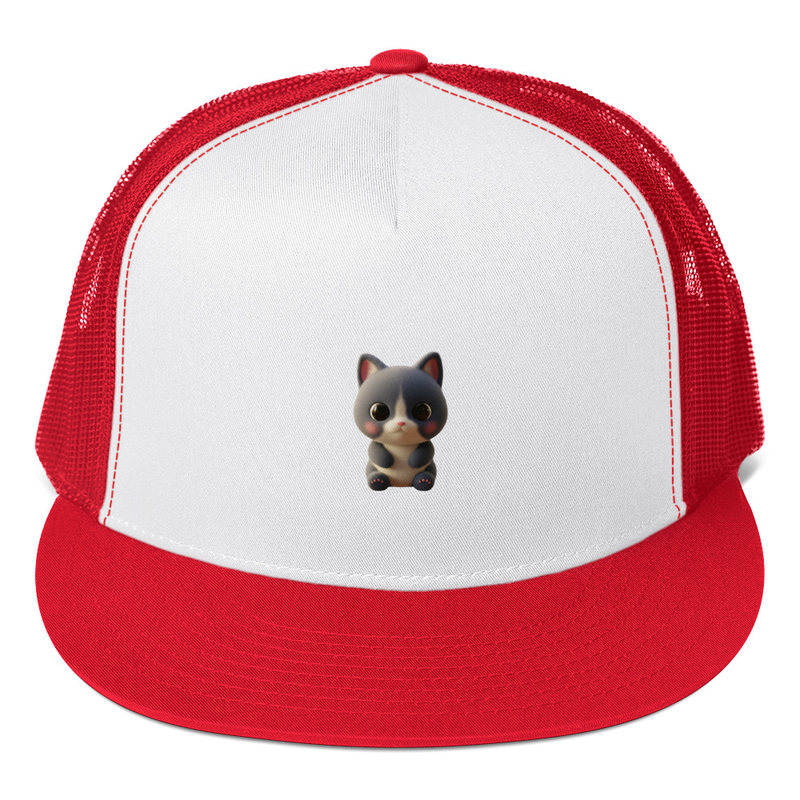 Red and White Cat Cartoon Trucker Hat